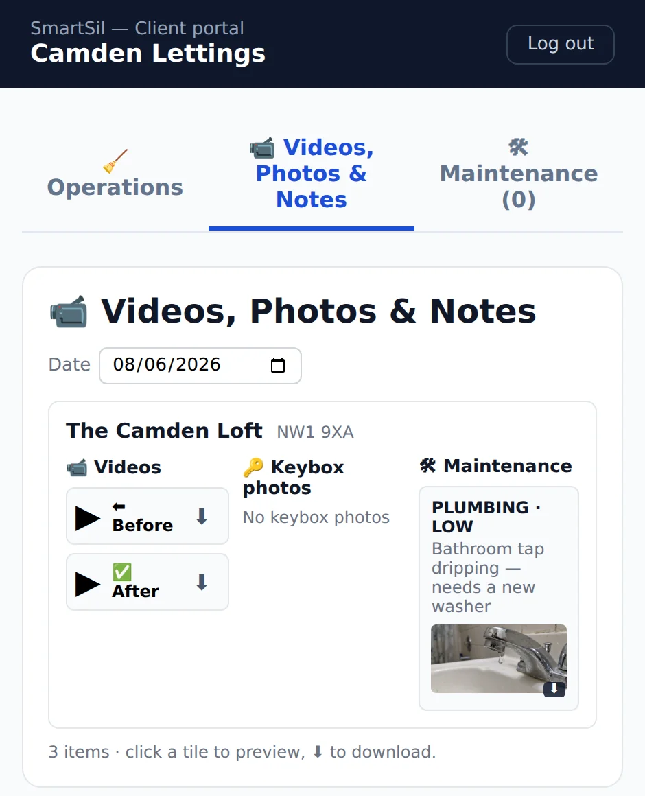Realtime before and after evidence and maintenance reported with photo or video evidence